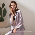 Fashion Solid 2 pc sleep wear set women pajama silk luxury sleeping wears